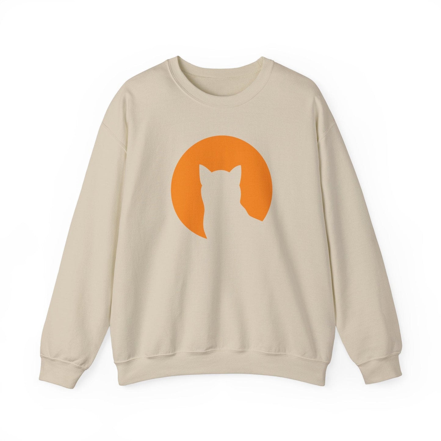 Cat Sweatshirt - Silhouette in Front of Harvest Moon Crewneck Pullover