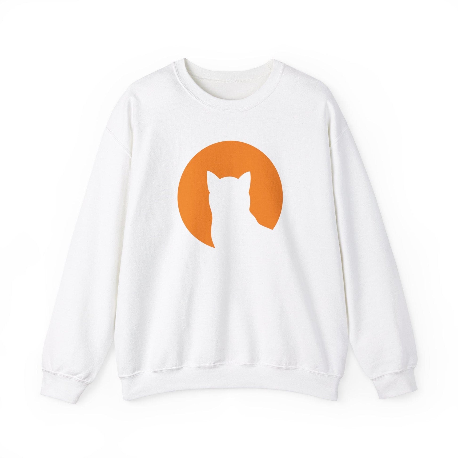 Cat Sweatshirt - Silhouette in Front of Harvest Moon Crewneck Pullover