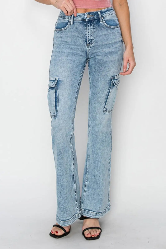 High Rise Cargo Flare Jeans - Eclectage