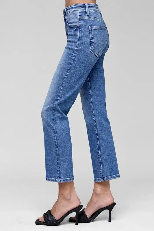 RISEN Full Size Tummy Control High Rise Crop Straight Jeans Plus Size - Eclectage