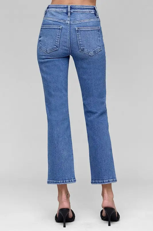 RISEN Full Size Tummy Control High Rise Crop Straight Jeans Plus Size - Eclectage