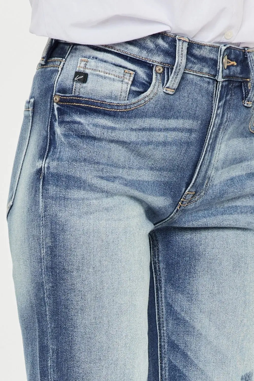 High Rise Cuffed Straight Jeans - Straight Jeans