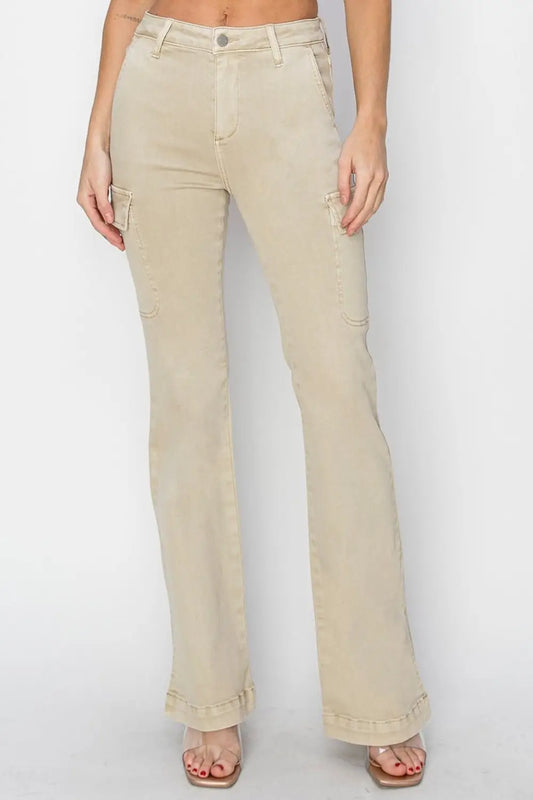High Rise Side Slit Cargo Bootcut Jeans - Cargo Jeans