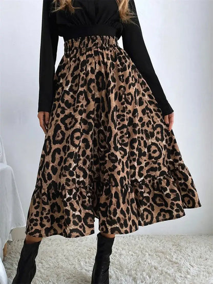 High Waist Leopard Midi Skirt