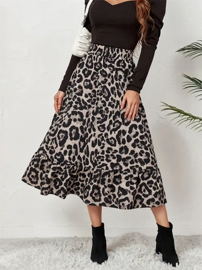 High Waist Leopard Midi Skirt