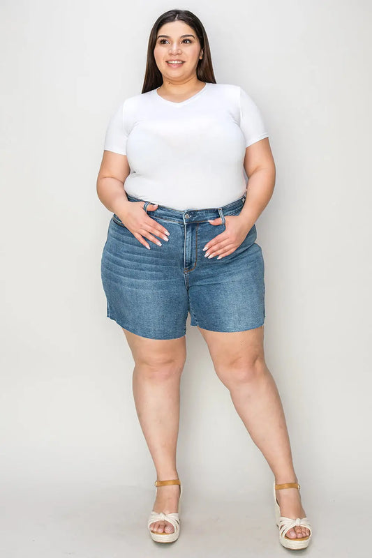 Judy Blue Full Size High Waist Slim Denim Shorts - Eclectage