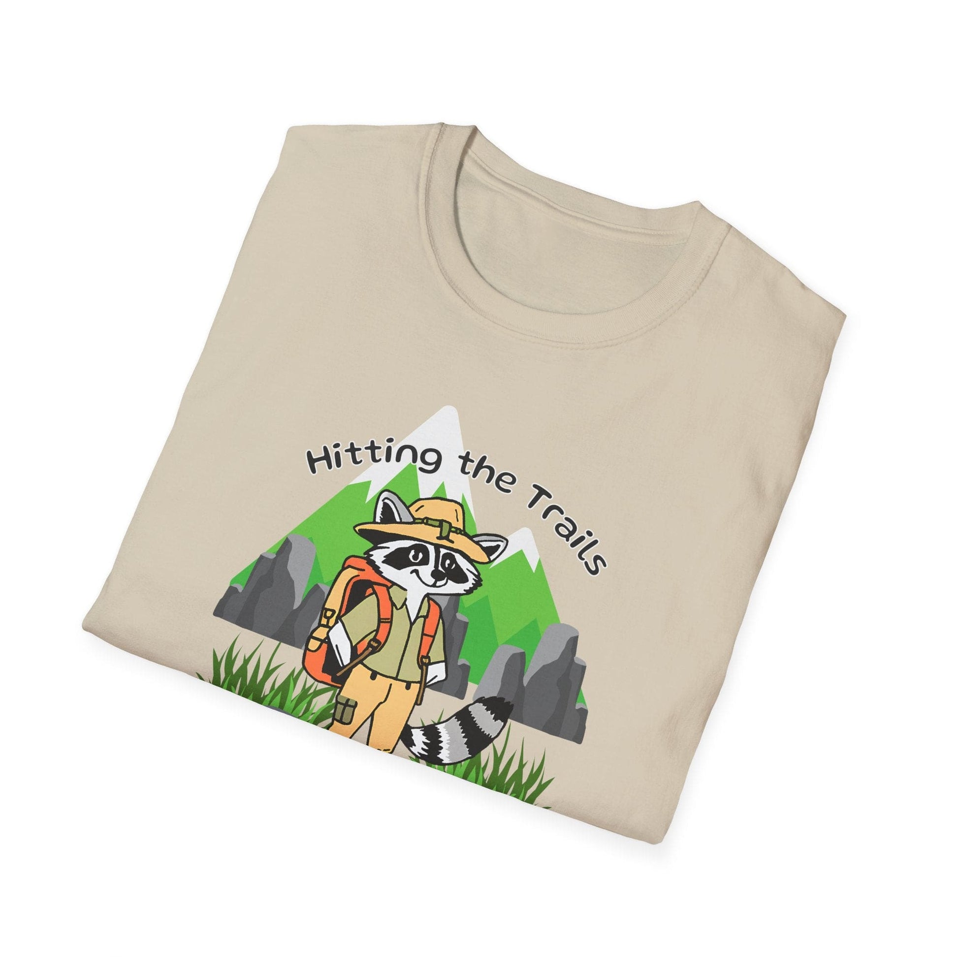 Hiking Raccoon Unisex Softstyle Graphic T-Shirt - Hitting the Trails Hiker Themed Tee