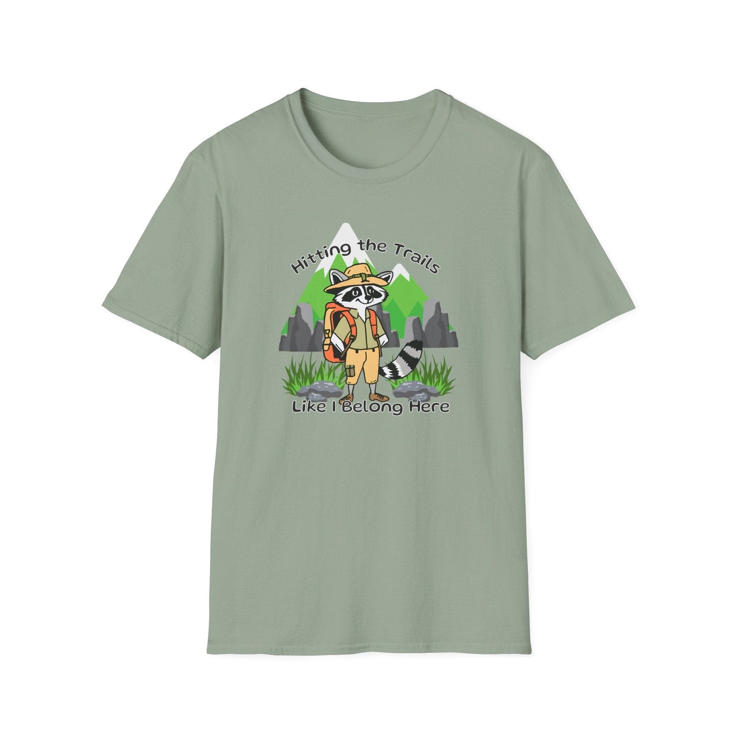 Hiking Raccoon Unisex Softstyle Graphic T-Shirt - Hitting the Trails Hiker Themed Tee