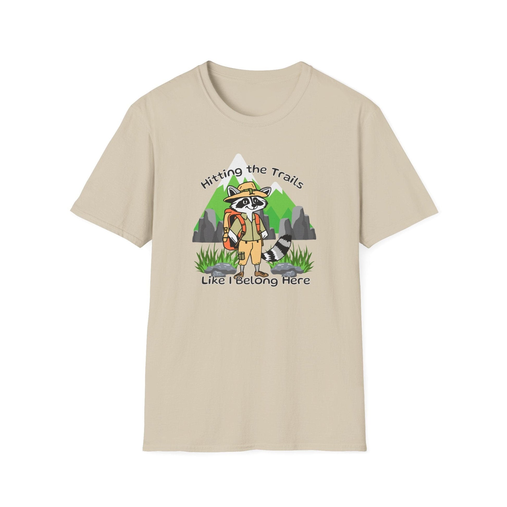 Hiking Raccoon Unisex Softstyle Graphic T-Shirt - Hitting the Trails Hiker Themed Tee