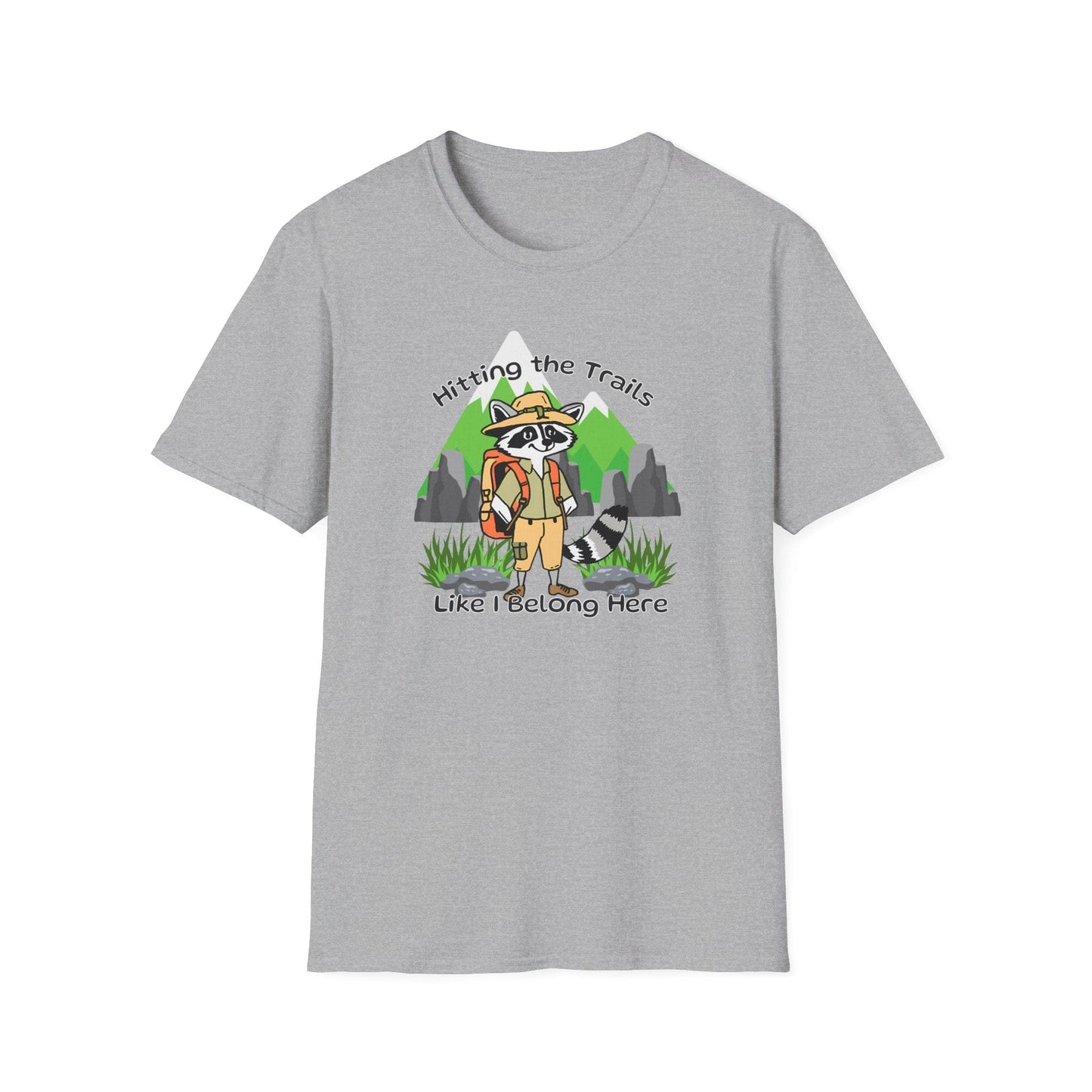 Hiking Raccoon Unisex Softstyle Graphic T-Shirt - Hitting the Trails Hiker Themed Tee