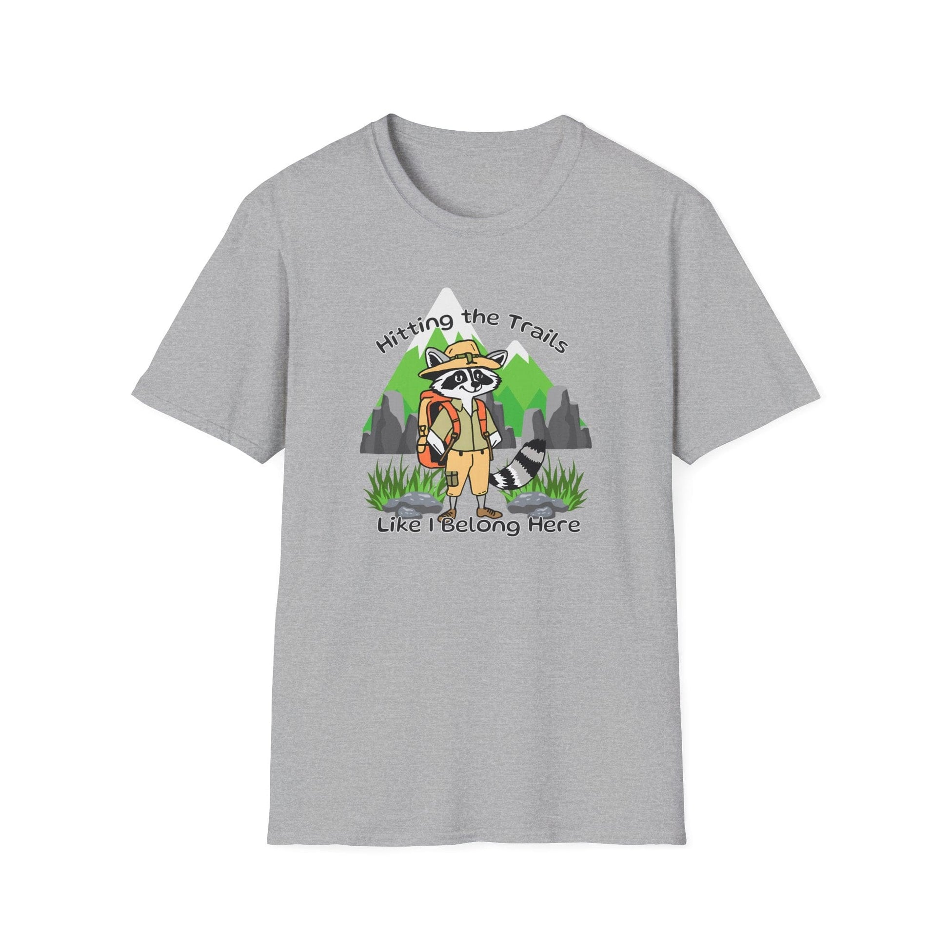 Hiking Raccoon Unisex Softstyle Graphic T-Shirt - Hitting the Trails Hiker Themed Tee