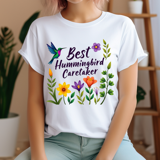 Best Hummingbird Caretaker Short Sleeve Floral T-Shirt