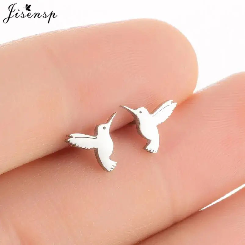 Hummingbirds Tiny Stainless Steel Animal Stud Earrings