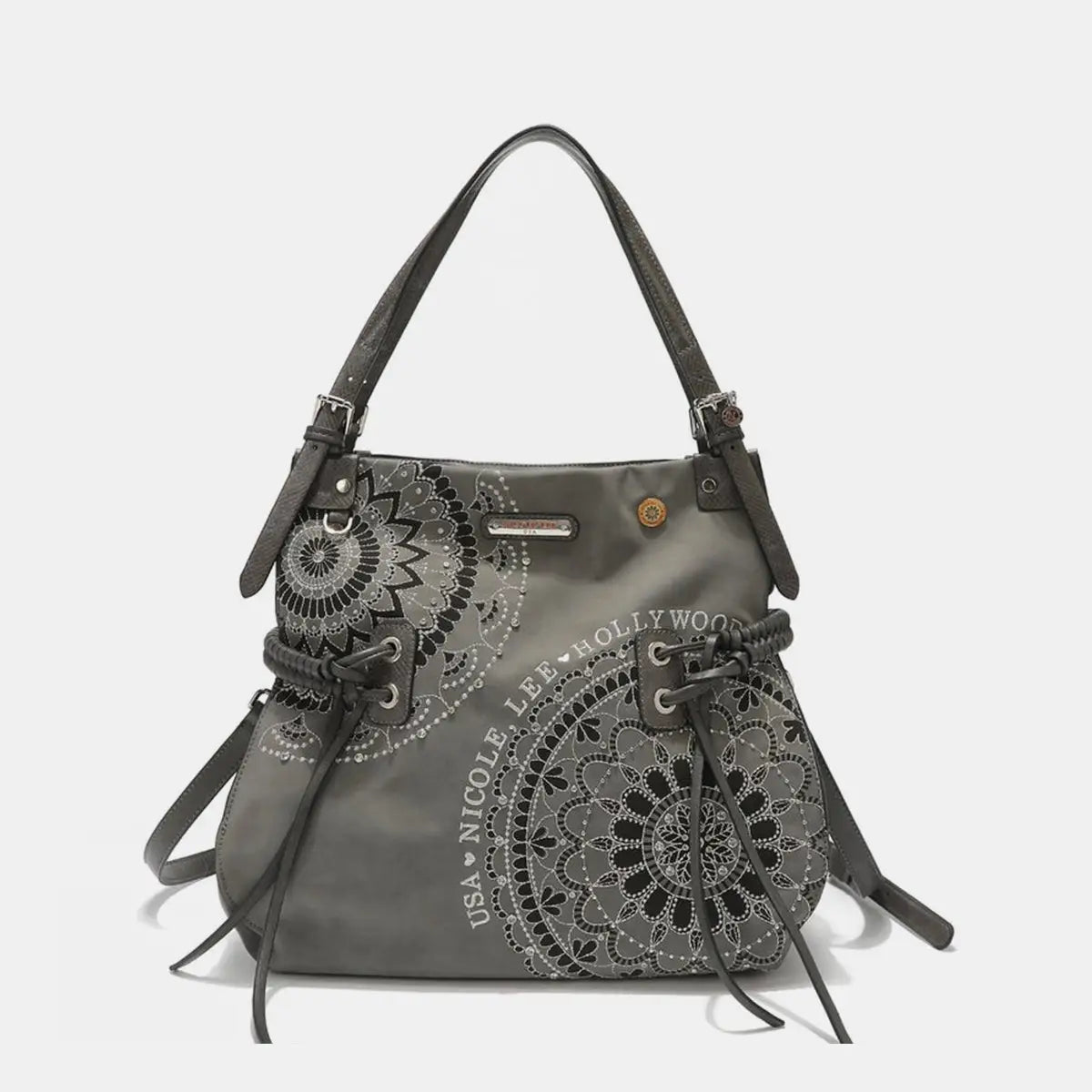 Inlaid Rhinestone Hobo Bag - Handbags