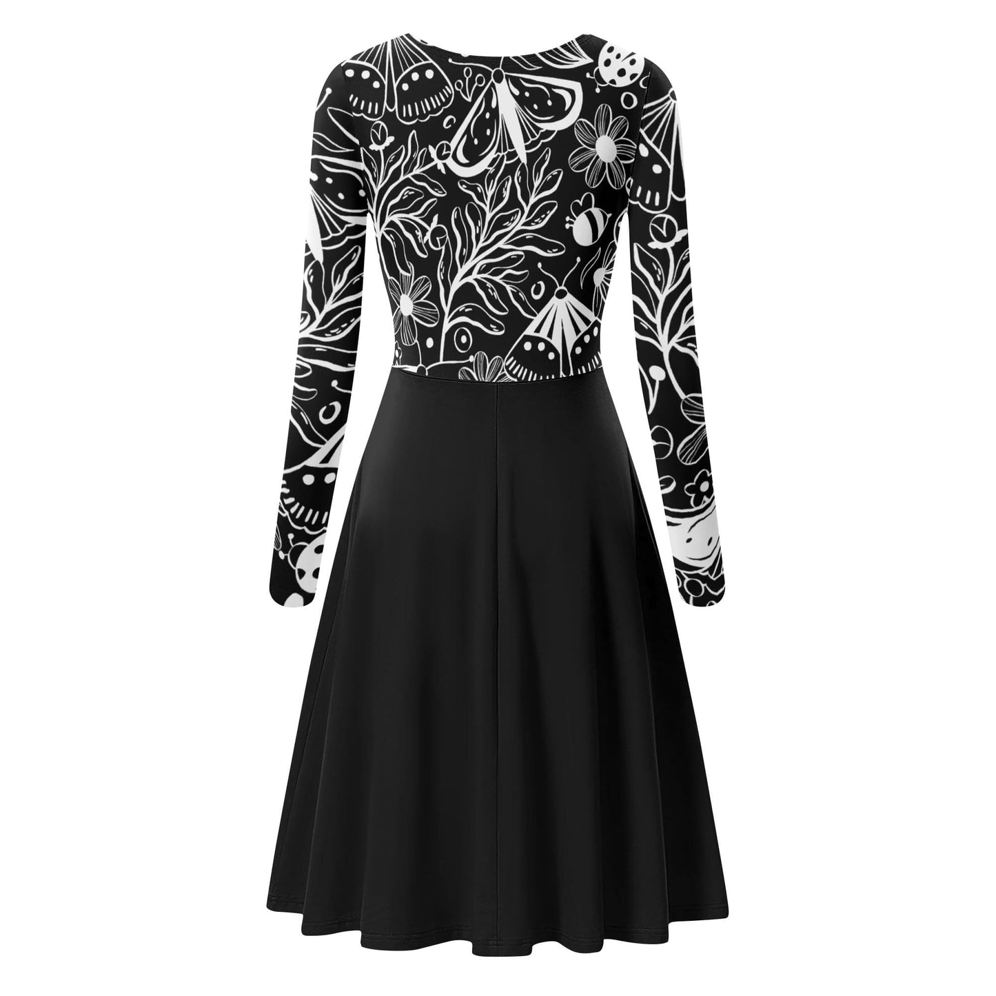 Womens Round Neck Long Sleeve Ruffle Dress