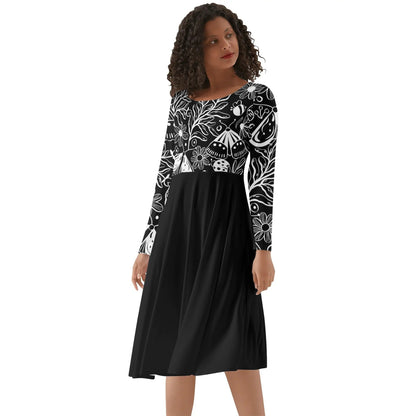 Womens Round Neck Long Sleeve Ruffle Dress