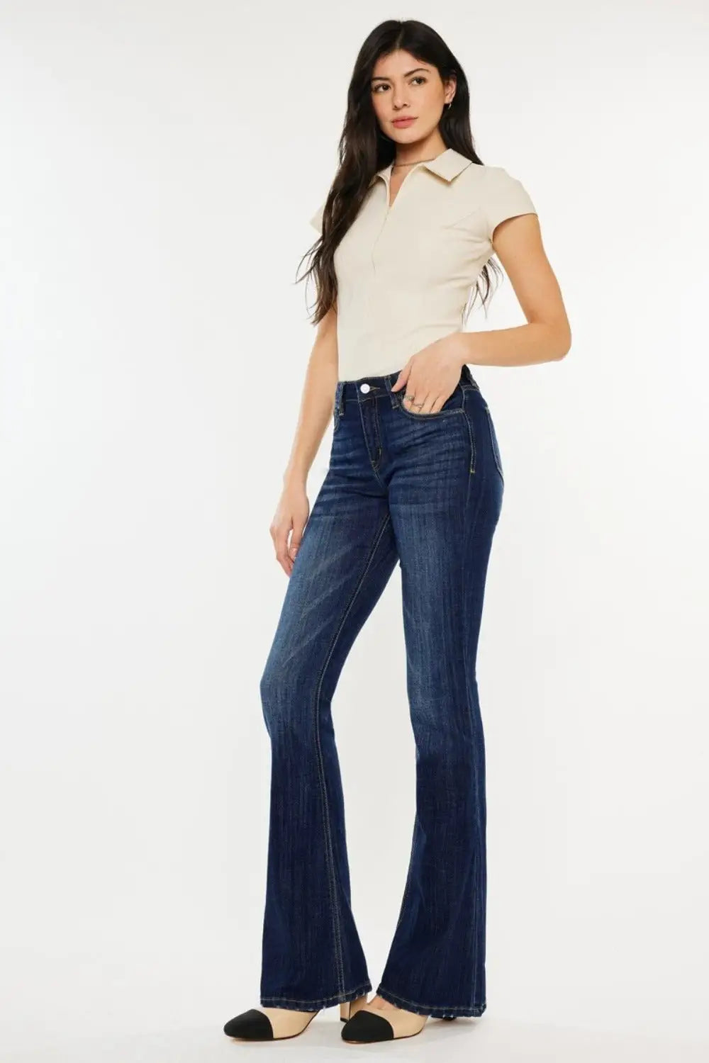 Kancan Full Size Mid Rise Slim Flare Jeans - Flare Jeans