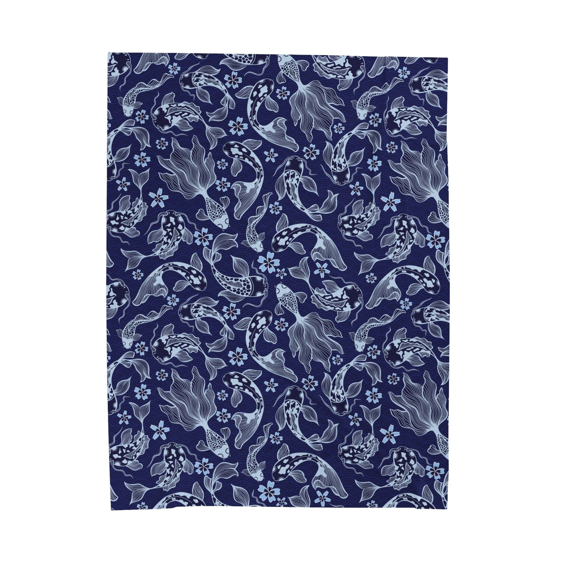 Koi Fish Velveteen Plush Blanket in 3 Sizes Blue and White