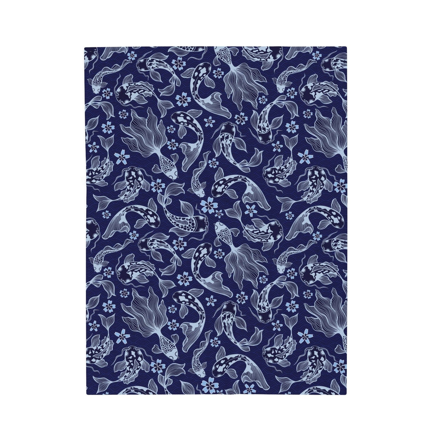 Koi Fish Velveteen Plush Blanket in 3 Sizes Blue and White