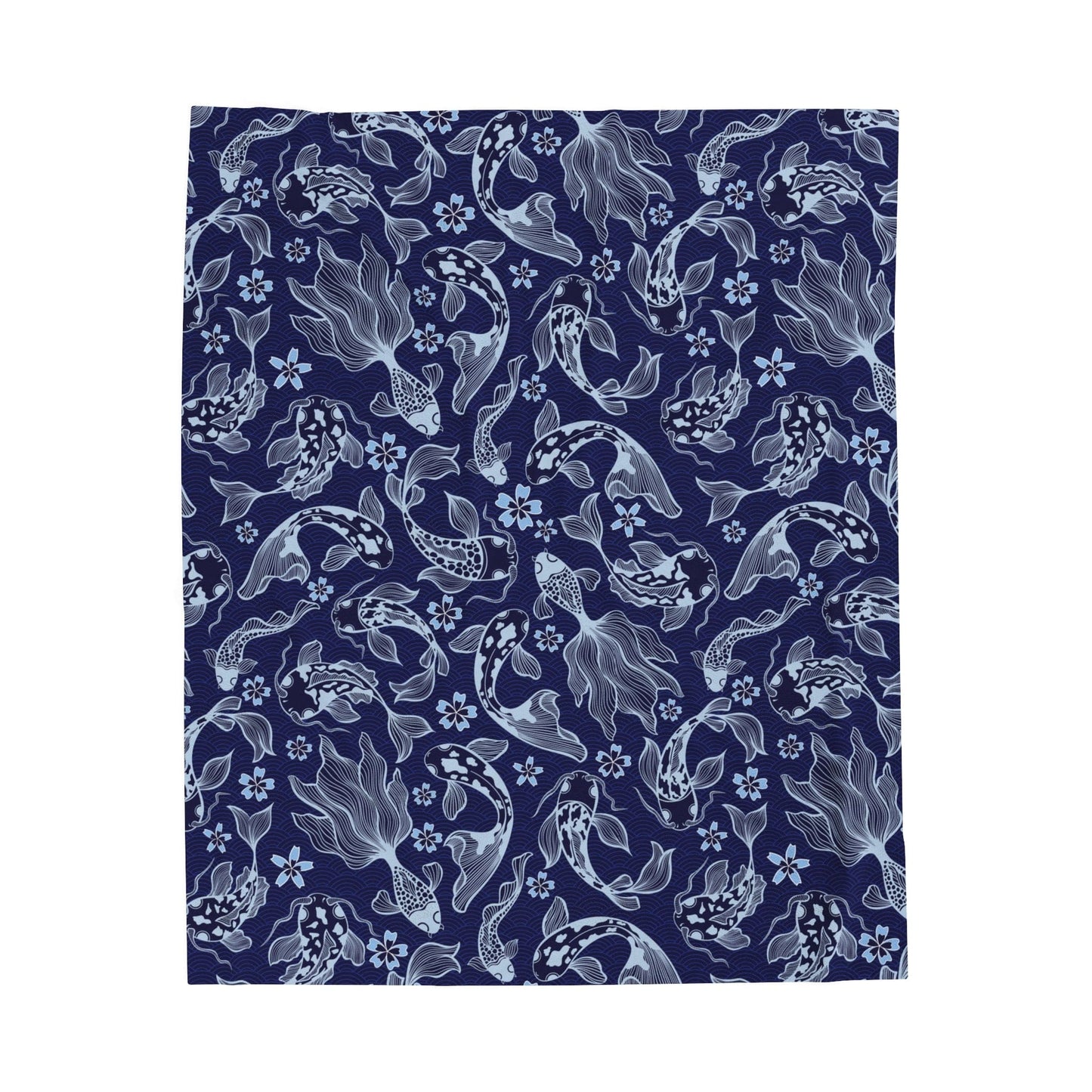 Koi Fish Velveteen Plush Blanket in 3 Sizes Blue and White