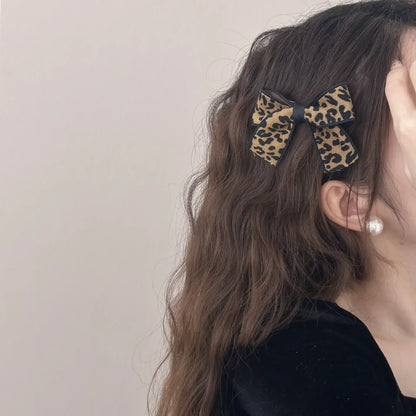 Korean hair accessories set leopard print for women girl bow pins and clip vintage trendy leading fashion scrunchies