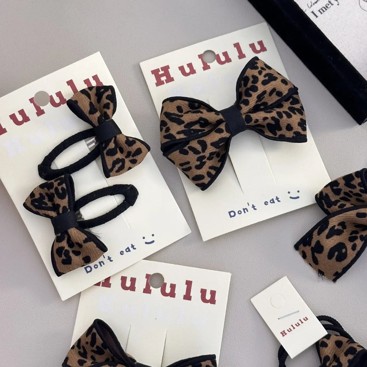 Korean hair accessories set leopard print for women girl bow pins and clip vintage trendy leading fashion scrunchies