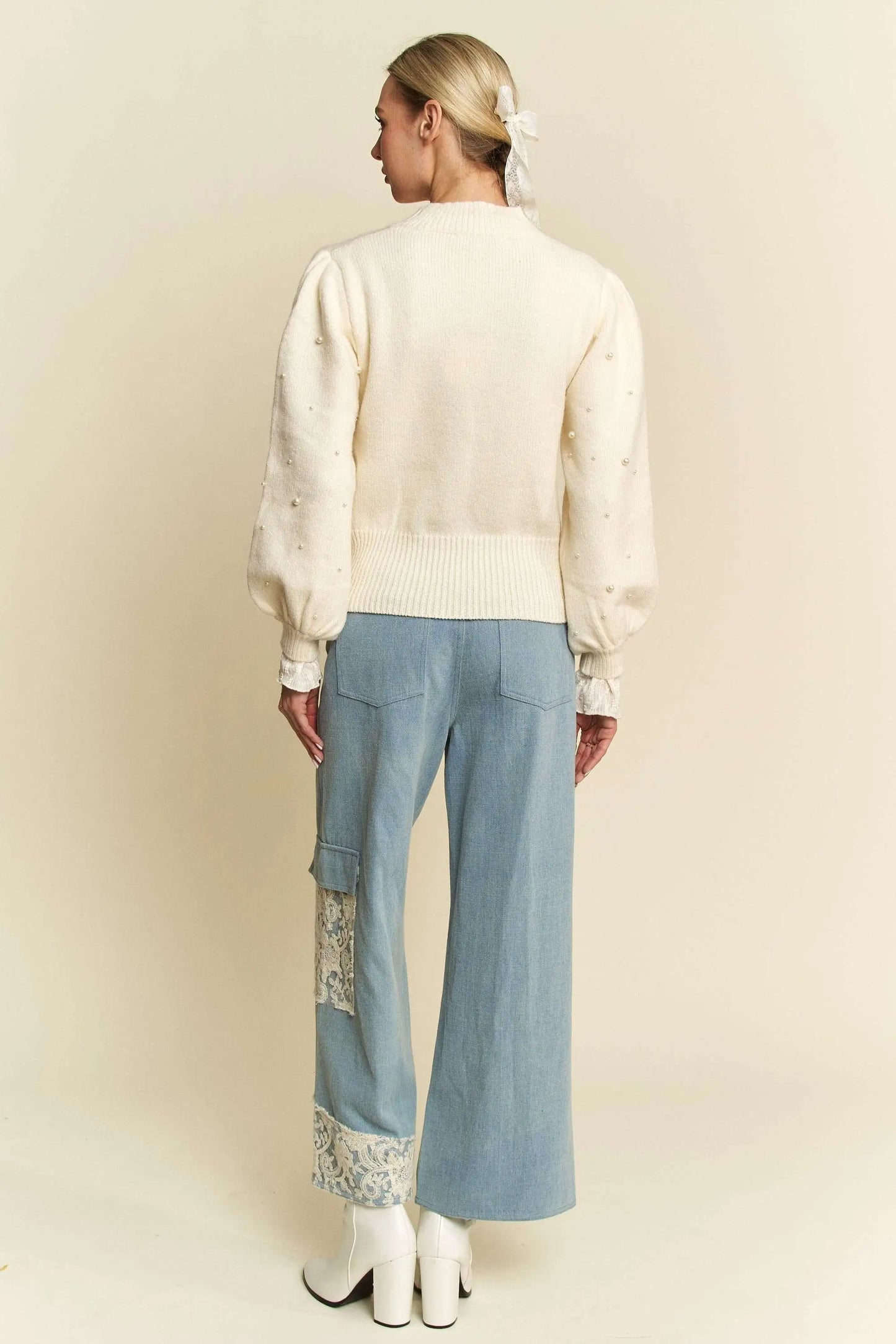 Lace Applique Wide Leg Jeans - Eclectage