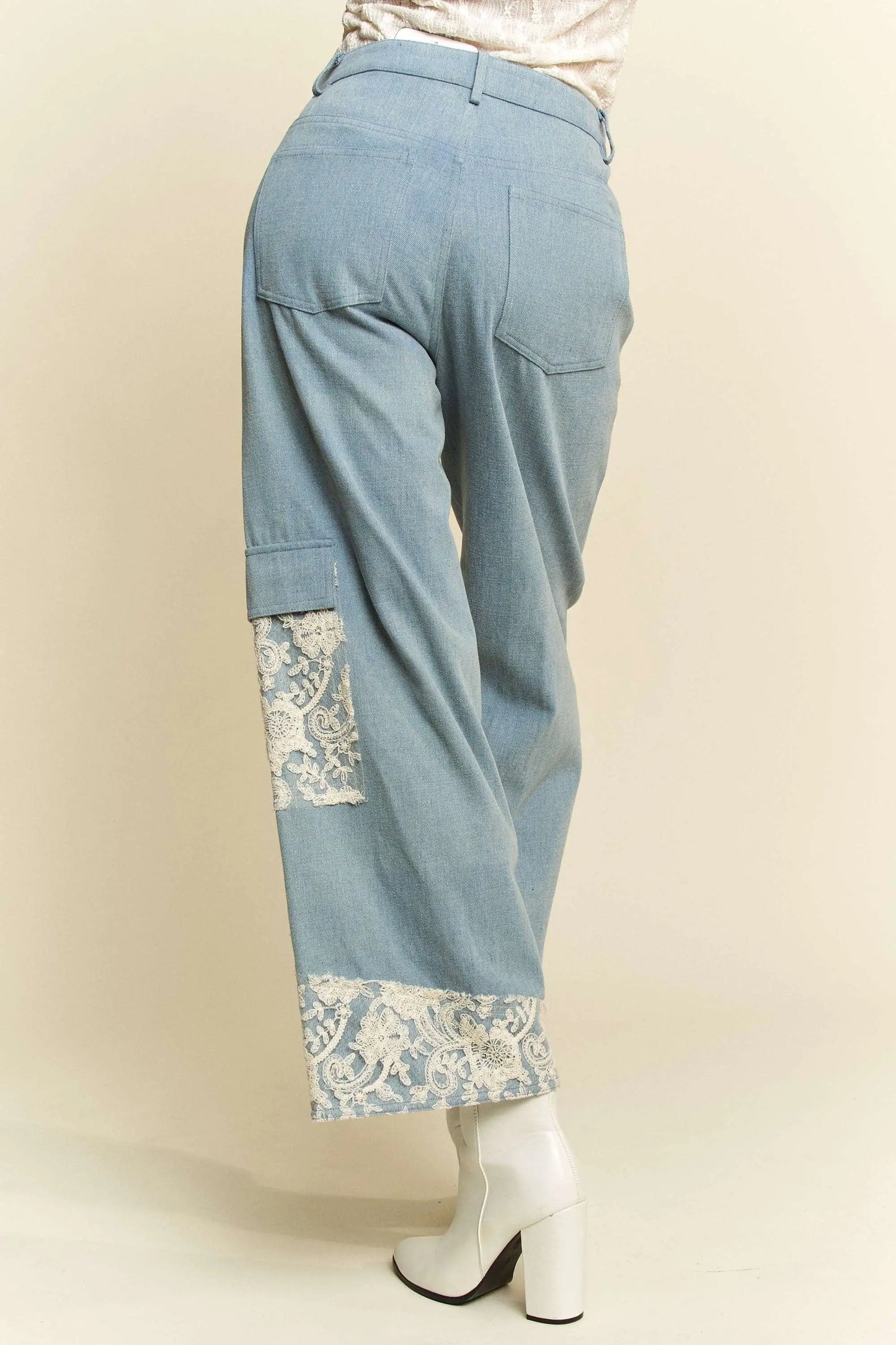 Lace Applique Wide Leg Jeans - Eclectage