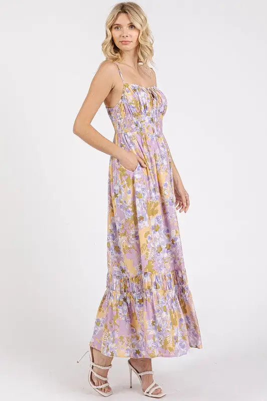 Mittoshop Floral Smocked Back Ruffled Hem Maxi Cami Dress - Eclectage