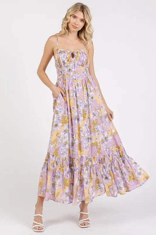 Mittoshop Floral Smocked Back Ruffled Hem Maxi Cami Dress - Eclectage