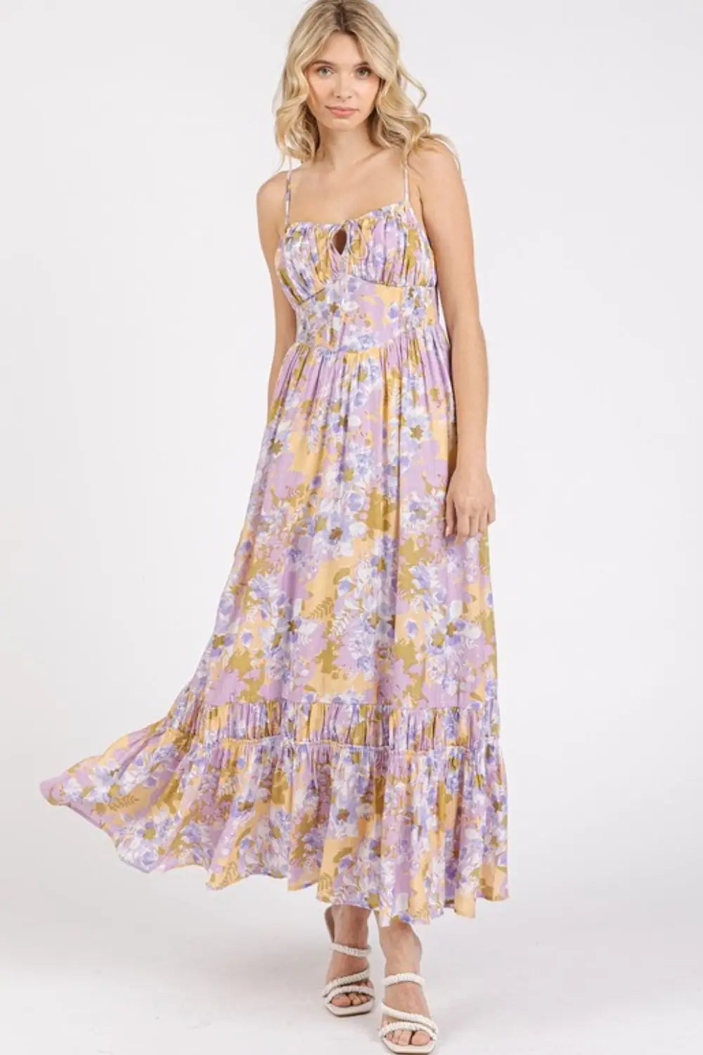 Mittoshop Floral Smocked Back Ruffled Hem Maxi Cami Dress - Eclectage