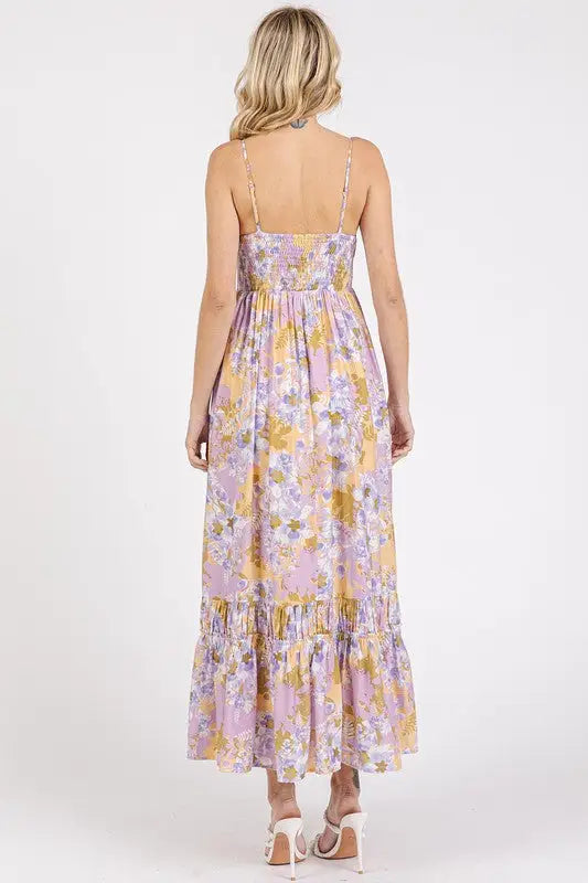 Mittoshop Floral Smocked Back Ruffled Hem Maxi Cami Dress - Eclectage