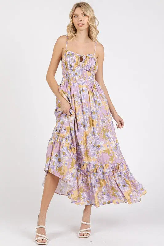 Mittoshop Floral Smocked Back Ruffled Hem Maxi Cami Dress - Eclectage