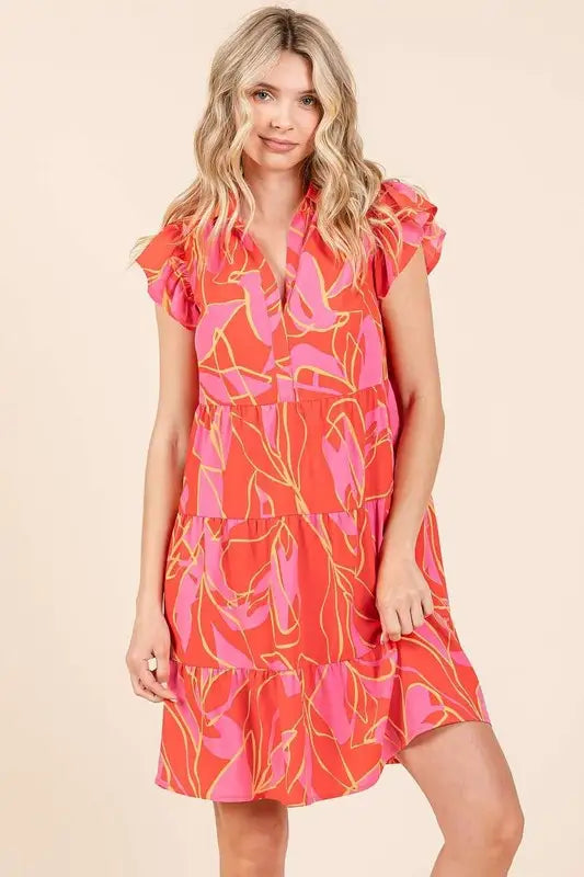 Mittoshop Leaf Print Ruffle Sleeve Tiered Mini Dress - Eclectage