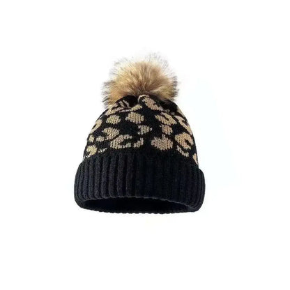 Leopard Beanie with Pom Pom