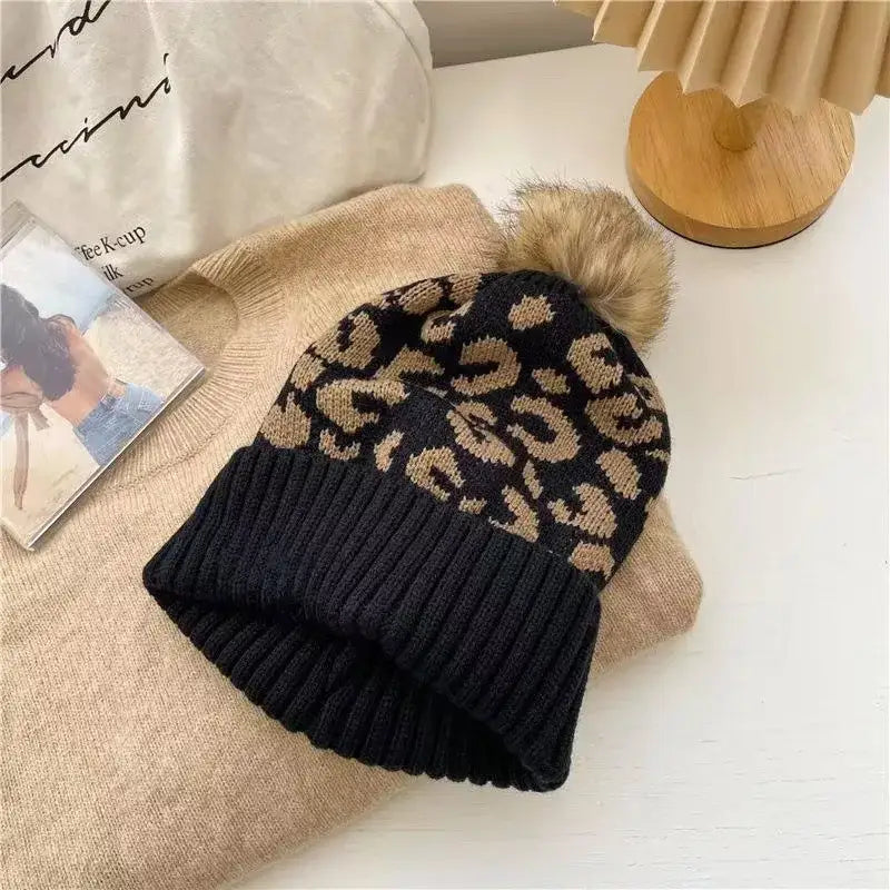 Leopard Beanie with Pom Pom