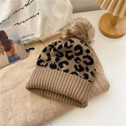 Leopard Beanie with Pom Pom