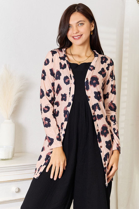 Leopard Button Front Longline Cardigan