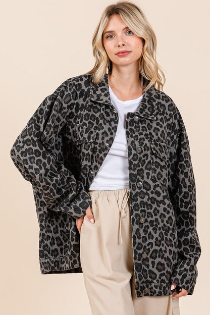 Leopard Button Up Denim Shacket