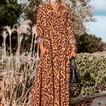 Leopard Buttoned Maxi Dress