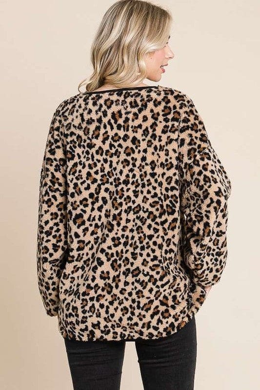 Leopard Faux Fur Round Neck Women’s Top