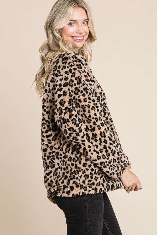 Leopard Faux Fur Round Neck Women’s Top