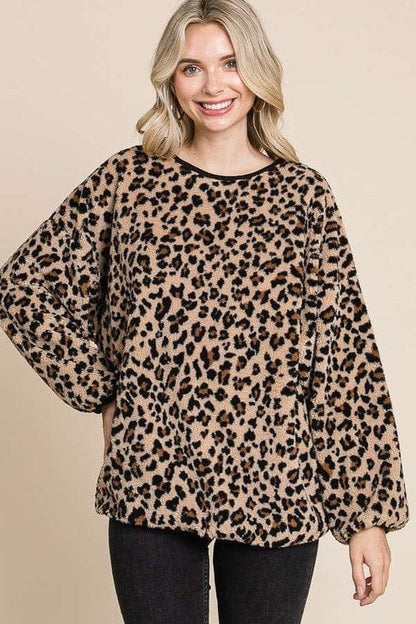 Leopard Faux Fur Round Neck Women’s Top