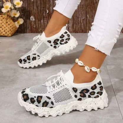 Leopard Mesh Round Toe Athletic