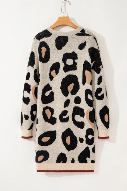 Leopard Open Front Long Sleeve Cardigan - S to XL