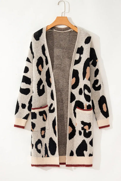 Leopard Open Front Long Sleeve Cardigan - S to XL