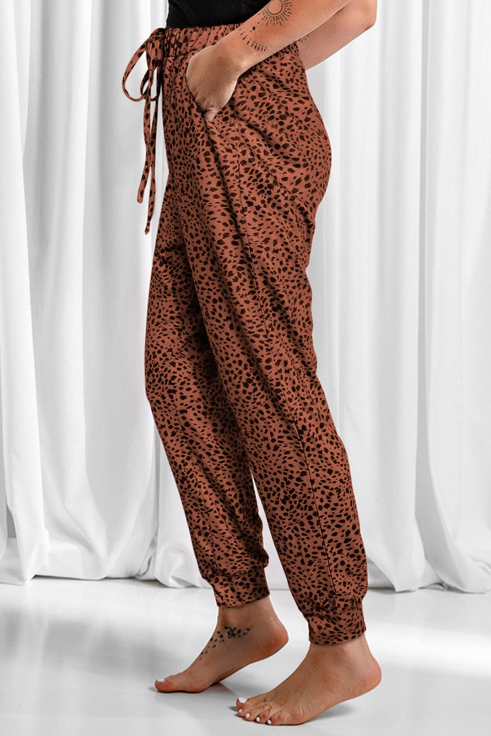 Leopard Drawstring Pocketed Pants in 4 Colors - S to 3X