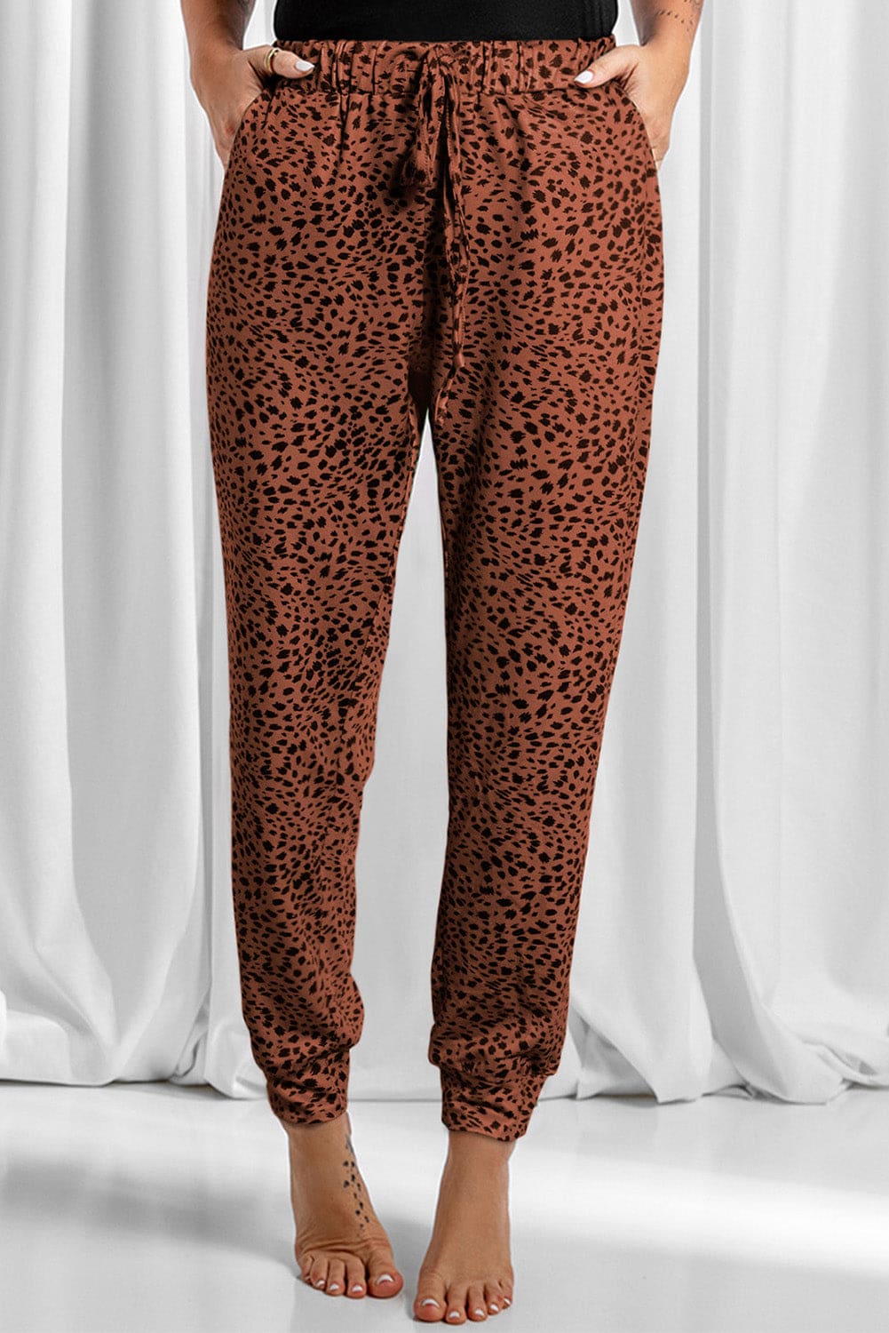 Leopard Drawstring Pocketed Pants in 4 Colors - S to 3X