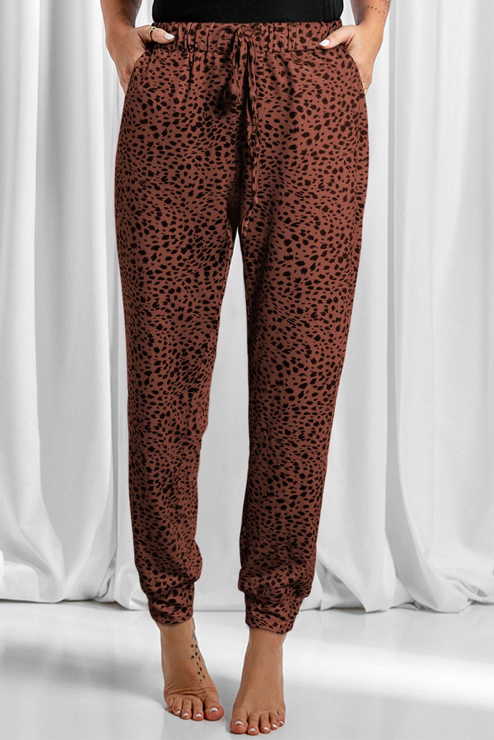 Leopard Drawstring Pocketed Pants in 4 Colors - S to 3X