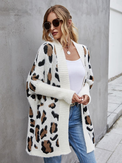 Leopard Pattern Fuzzy Long Cardigan